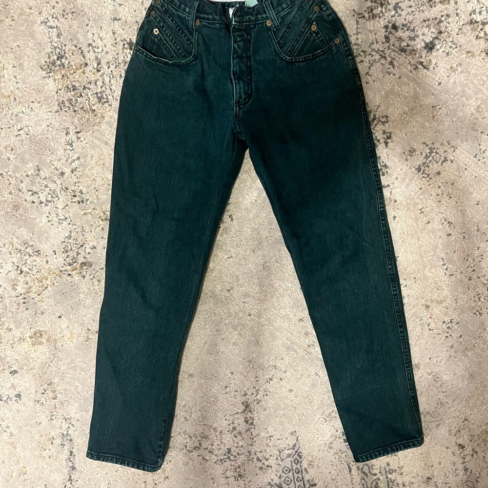 Zena Green Color Straight Jeans Sturdy Construction